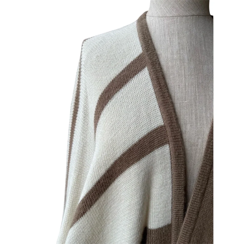 Brochu Walker City Alpaca Wool Brown Cream Striped Sweater Poncho One Size - Picture 5 of 8